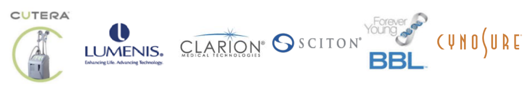 Our technology partners: Cutera, Lumenis, Clarion, Sciton, BBL, Cynosure